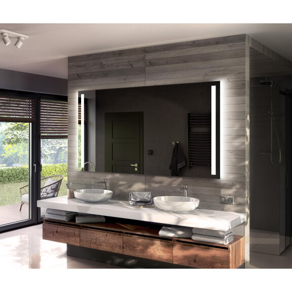 Rectangulares espejo modernos de baño con luz LED L02 incorporada con espejo cosmético
