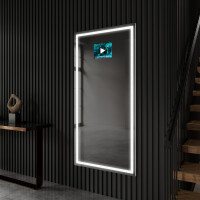 Espejo a medida inteligente LED entrada grandes de pared L49 con bluetooth, reloj táctil, espejo cosmético