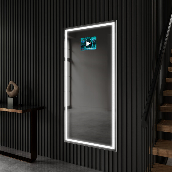 Espejo a medida inteligente LED entrada grandes de pared L49 con bluetooth, reloj táctil, espejo cosmético
