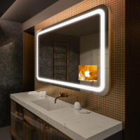 Espejo para maquillaje retroiluminado para baños L147 con espejo cosmético moderno e iluminado LED, estación meteorológica S6