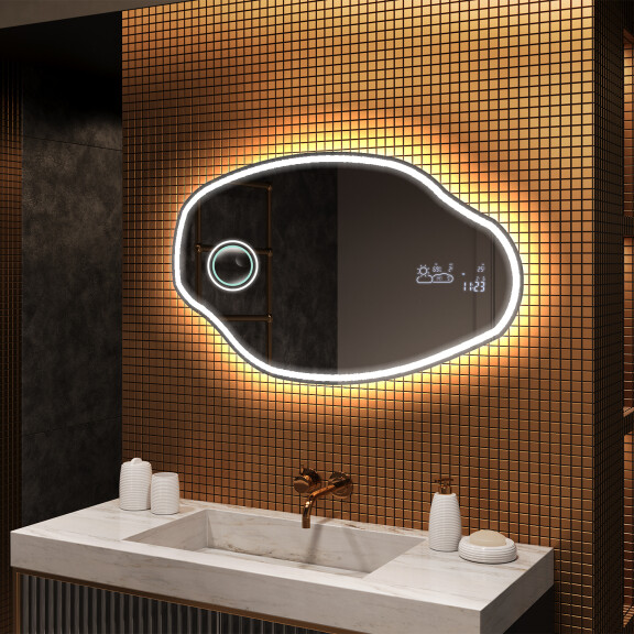 Espejo de baño LED de forma irregular O223