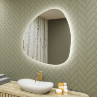 Espejo de baño LED de forma irregular 74x74cm con luz LED fría de 7000K, luz cálida de 3000K o luz neutra de 4500K
