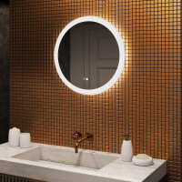 Espejos redondos con iluminación LED para baño 60 cm con Dual color, Interruptor táctil, Estera de calefacción