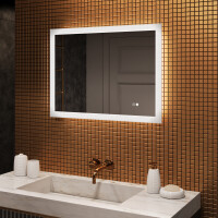 Espejo rectangular de baño LED 80x60 cm con Dual color, Interruptor táctil, Estera de calefacción