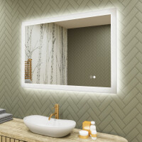 Espejo rectangular de baño con iluminación LED 100x70 cm con Dual color, Interruptor táctil, Estera de calefacción