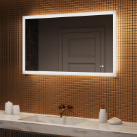 Espejo rectangular de baño con iluminación LED 120x70 cm con Dual color, Interruptor táctil, Estera de calefacción
