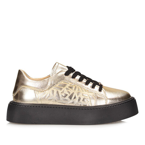 Złote skórzane sneakersy półbuty na platformie Filippo DP6119/25 GO