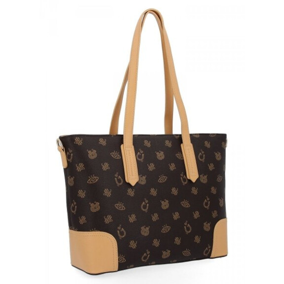 Stylowa Torebka Damska Shopper Bag firmy Herisson Czekoladowa/Ciemny Beż