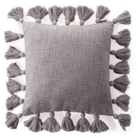 Poduszka poszewka boho chwosty frędzle 45x45 szara