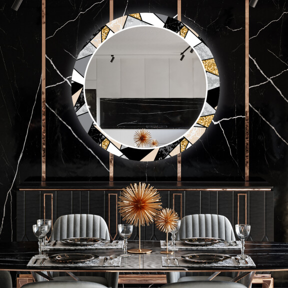 Kulaté Dekorativní zrcadlo s LED osvětlením do jídelny - Marble Pattern