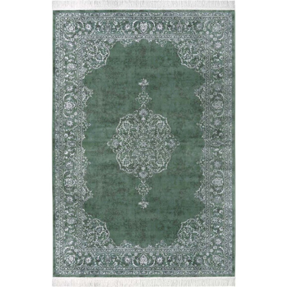 Dywan tradycyjny do salonu 160x230cm- Nouristan ORIENTAL MEDALION , klasyczny zielono kremowy wzór z frędzlami
