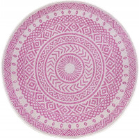 Dywan okrągły 160cm na taras, płasko tkany zewnętrzo-wewnętrzny,kremowo różowy wzór BOHO NORTHRUGS