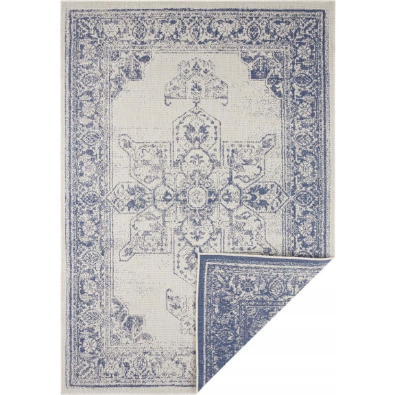 Dywan na taras 160x230cm Northrugs Bordon- niebiesko kremowy, dwustronny płasko tkany,zewnętrzno-wewnętrzny