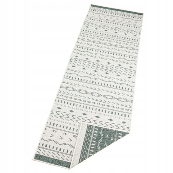 Chodnik 80x250cm Northrugs KUBA- kremowo zielony, płasko tkany, sznurkowy ,dwustronny,zewnętrzno-wewnętrzny