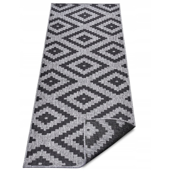 Chodnik 80x250cm Northrugs MALTA- szaro czarny, płasko tkany, sznurkowy ,dwustronny,zewnętrzno-wewnętrzny