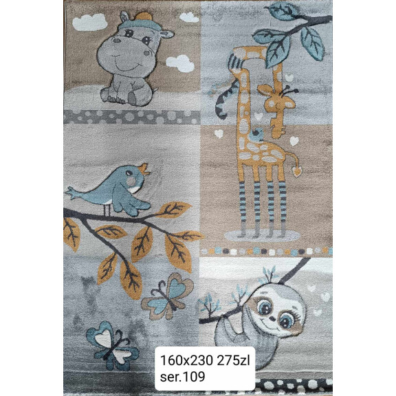 Dywan dziecięcy 120x170cm, wzór w wesołe zwierzątka, hipopotan ,koala, żyrafa