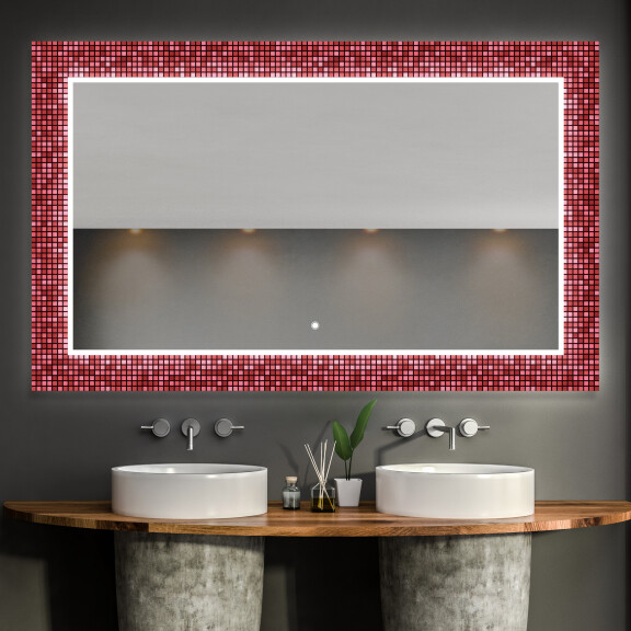 Oglinda baie cu leduri decorativa perete oglinda lipita pe perete - Red Mosaic