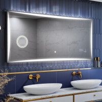 Oglinzi moderne baie cu leduri mari SlimLine L77 oglinda dreptunghiulara la comanda cu Ceas tactil, Saltea de încălzire, Întrerupător iluminarea
