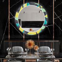 Rotunda Oglinda LED decorativa pentru sala de mese oglinzi decorative moderne cu Întrerupător iluminarea - Abstract Geometric