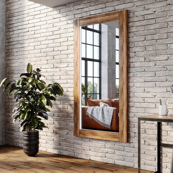 Vertical oglindă rectangulară de perete cu ramă lemn L224