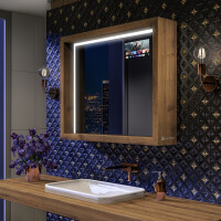 Moderne spejle badeværelse træramme med LED lys smart spejl WoodenFrame med hvid sort ramme badeværelsesspejl med SmartScreen