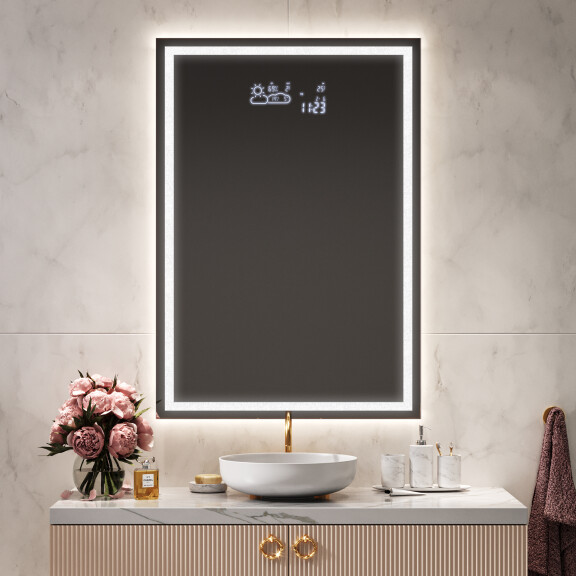 LED vægspejle L49 til entre stor smart spejl med lys, Wi-Fi-vejrstation, Bluetooth-højttalere