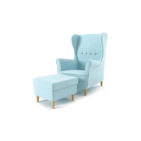 Sessel USZAK mit Hocker , Farbe - HELLBLAU