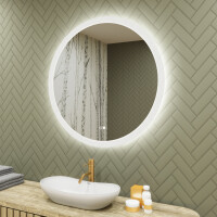 Pyöreä kylpyhuoneen peili LED-valaistuksella 80 cm kanssa Dual color, Kosketuskytkin, Lämmitysmatto