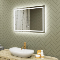 Badrumsspegel med LED-belysning Spegel 70x50cm med Dual color, Touch-brytare, Värmemattor - L49