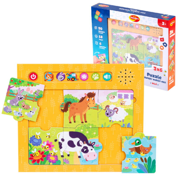 DUMEL MIĘKKIE PUZZLE DŹWIĘKI WOKÓŁ NAS WIEŚ 50 DŹWIĘKÓW I MELODII 18 EL.