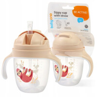 BABYONO KUBEK NIEKAPEK Z OBCIĄŻONĄ SŁOMKĄ SILIKONOWY USTNIK BEŻOWY 240ML 6M