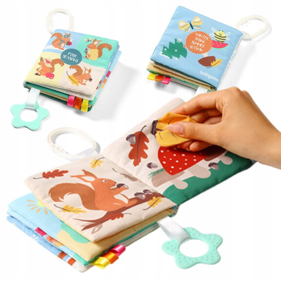 BABYONO KSIĄŻECZKA SENSORYCZNA EDUKACYJNA 4 PORY ROKU KOLOROWA GRYZAK 0M+