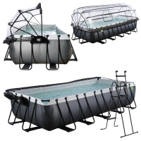 Exit Toys Basen Black Leather 540 x 250 x 100 cm Zestaw Z Pompą Z Filtrem Piaskowym I Kopułą Czarny