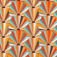 TKANINA WODOODPORNA OXFORD Wachlarze retro pomarańczowe