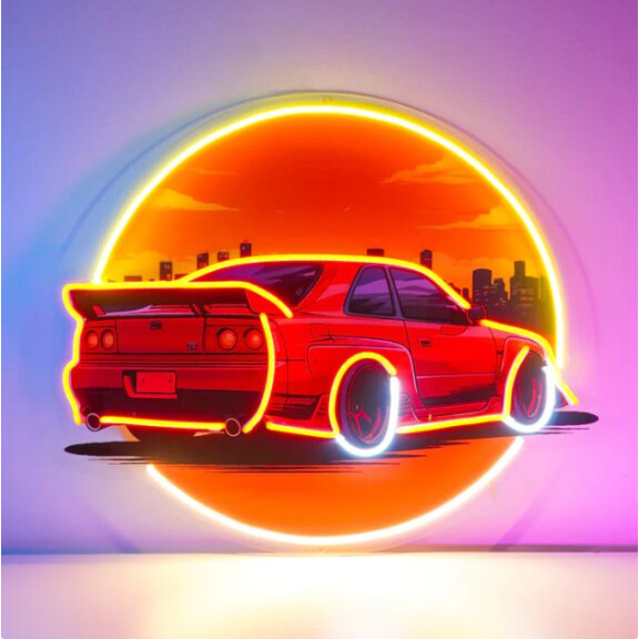 Auto w trakcie zachodu słońca NEON