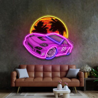 Różowe auto w trakcie zachodu NEON