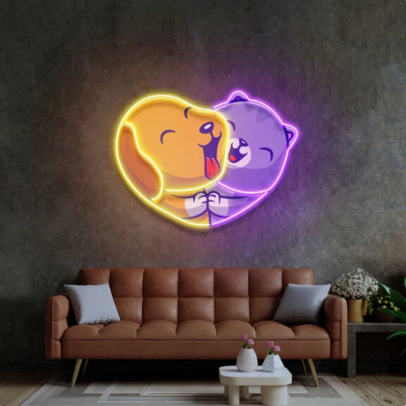 Kot i pies Miłość NEON
