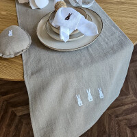 Bieżnik lniany z haftem LINEN | natural króliczki