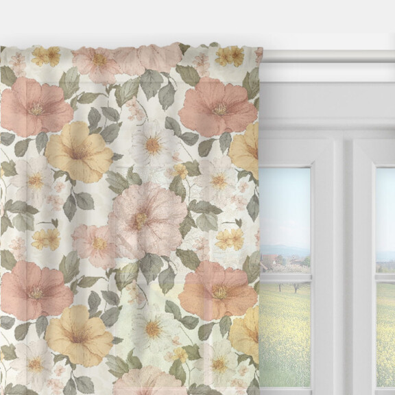 Firana FLORAL wzór F45 | kwiaty w sepii