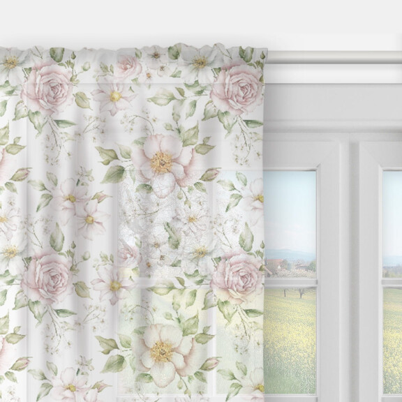 Firana FLORAL wzór F46 | kwitnące róże