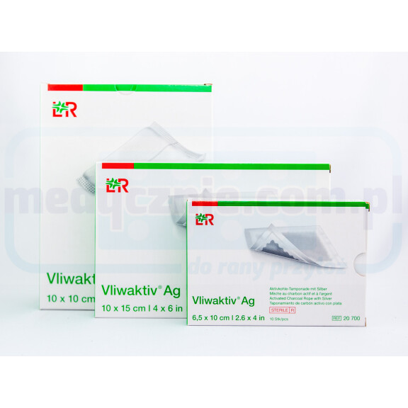 Vliwaktiv AG 10*10cm TAMPONADA Verband mit Aktivkohle und Silber 1pc