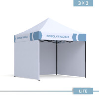 Namiot reklamowy DIGITENT Lite Plus 3×3 m, 3 ściany, nadruk na falbanach, 20 kolorów tkanin