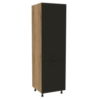 Szafka stojąca do zabudowy lodówki VERSO 60x207-212 cm dąb evoke/czarny mat 