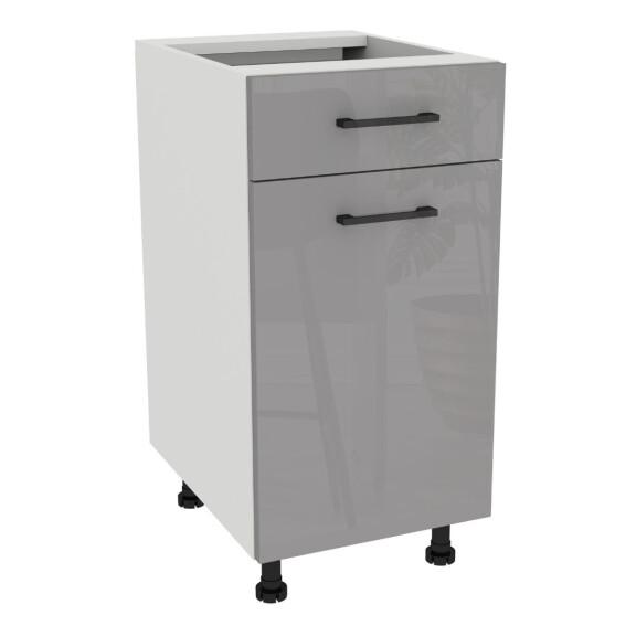 Szafka stojąca z szufladą Modern cichy domyk VERSO 40 cm biały mat/akryl szary połysk 