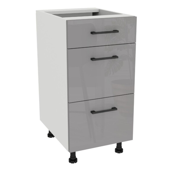 Szafka stojąca z trzema szufladami Modern cichy domyk VERSO 40 cm biały mat/akryl szary połysk 