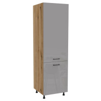 Szafka stojąca do zabudowy lodówki VERSO 60x207-212 cm dąb evoke/akryl szary połysk 