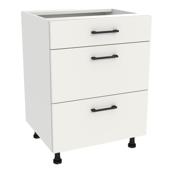 Szafka stojąca z trzema szufladami Modern cichy domyk VERSO 60 cm biały mat/biały mat 
