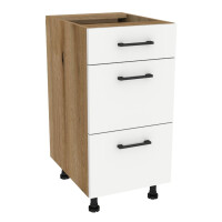 Szafka stojąca z trzema szufladami Modern cichy domyk VERSO 40 cm dąb evoke/biały mat 