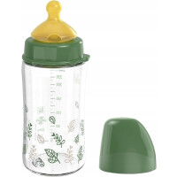 NIP Cherry Green szklana butelka z lateksowym smoczkiem rozmiar M 240 ml