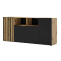 Komoda Auris 4D 180 cm dąb artisan czarny mat